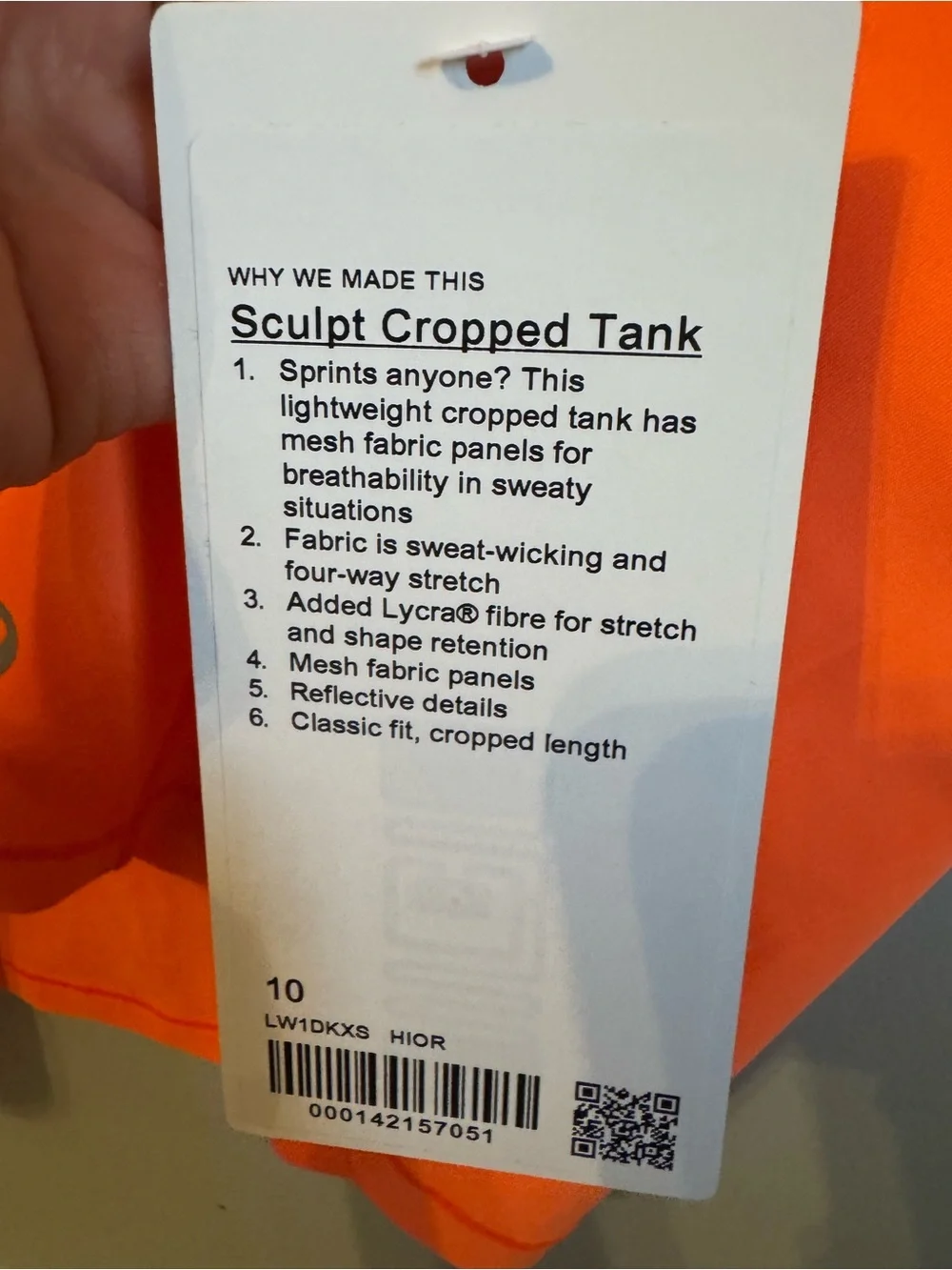 Lululemon Sculpture Cropped Tank in highlight orange NWT 10